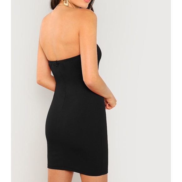 Black Strapless V Wire Bodycon Sexy Mini Dress - Picture 2 of 6